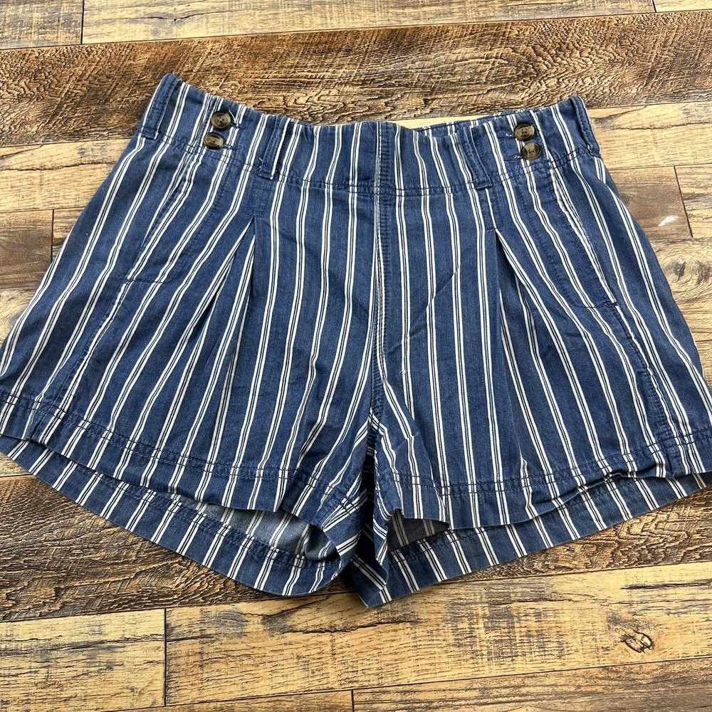 American Eagle Outfitters Navy and White Striped Jean Shorts